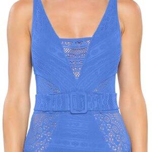 NWT! Becca by Rebecca Virtue Color Play Crochet Belted One-Piece Swimsuit